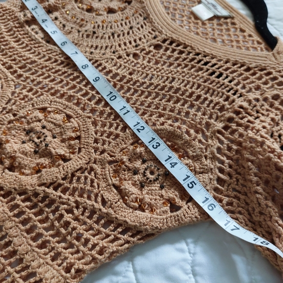 TOMMY BAHAMA TAN CROCHET BOHO OPEN STITCH SWEATER - Picture 9 of 13